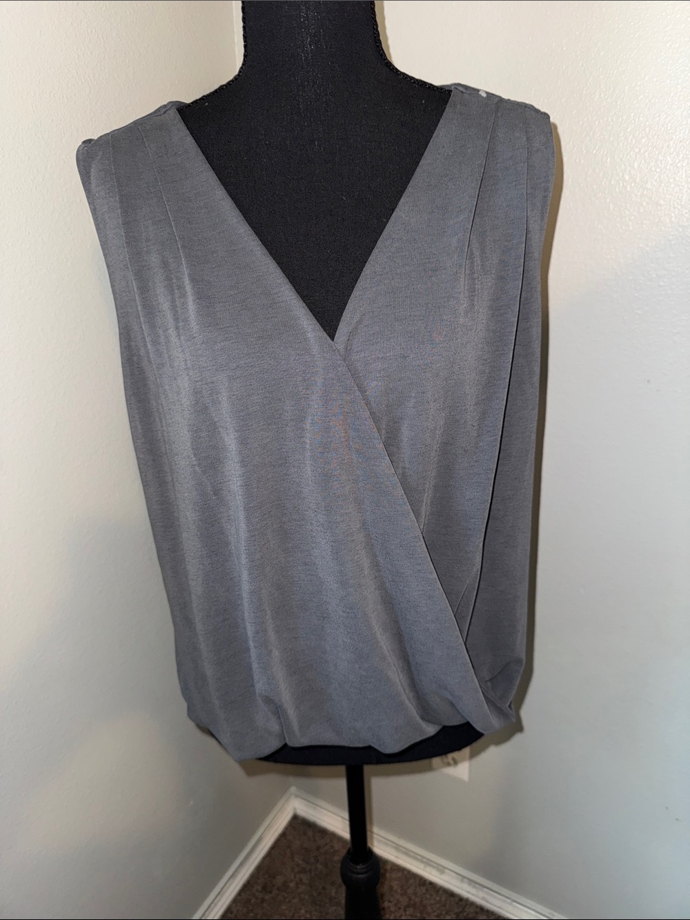 Women’s Sleeveless Grey Faux-Wrap Blouse